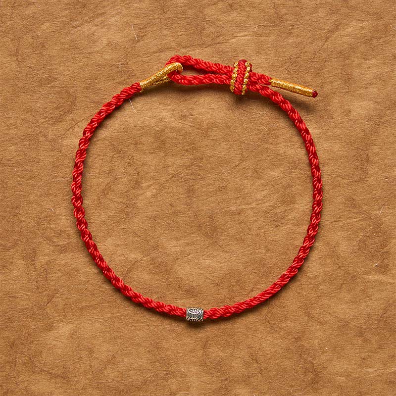 Buddha Stones 赤紐の925スターリングシルバー製鯉の守護ブレスレット - image 1