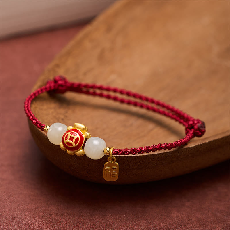 Buddha Stones 亀の赤紐で手織りされた強さブレスレット - image 1
