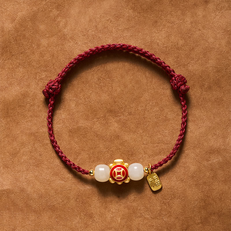 Buddha Stones 亀の赤紐で手織りされた強さブレスレット - 赤 - image 0