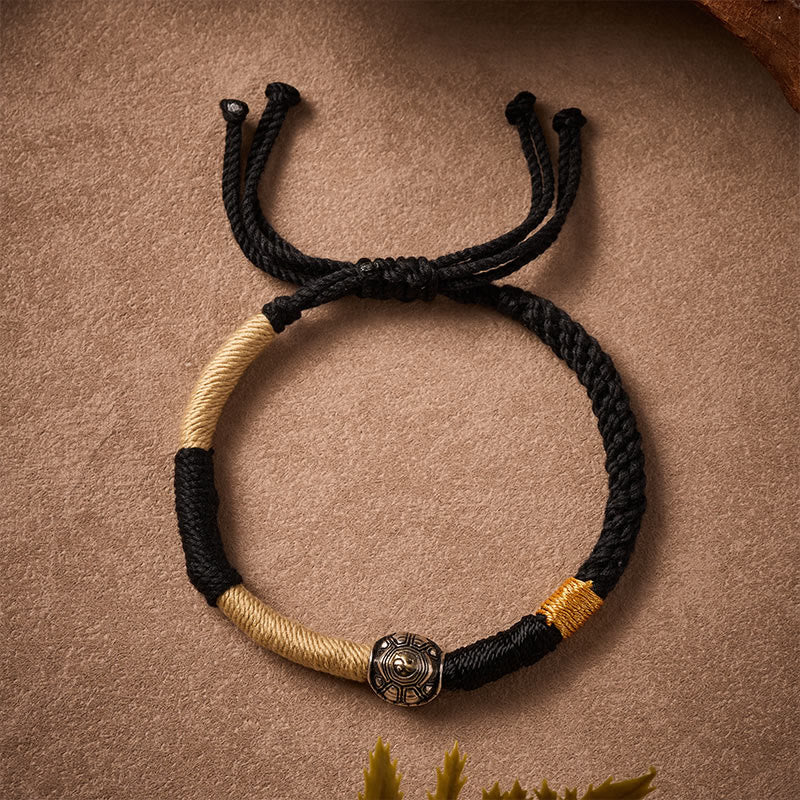 Buddha Stones 真鍮製陰陽亀黒糸手織り知恵ブレスレット - image 1