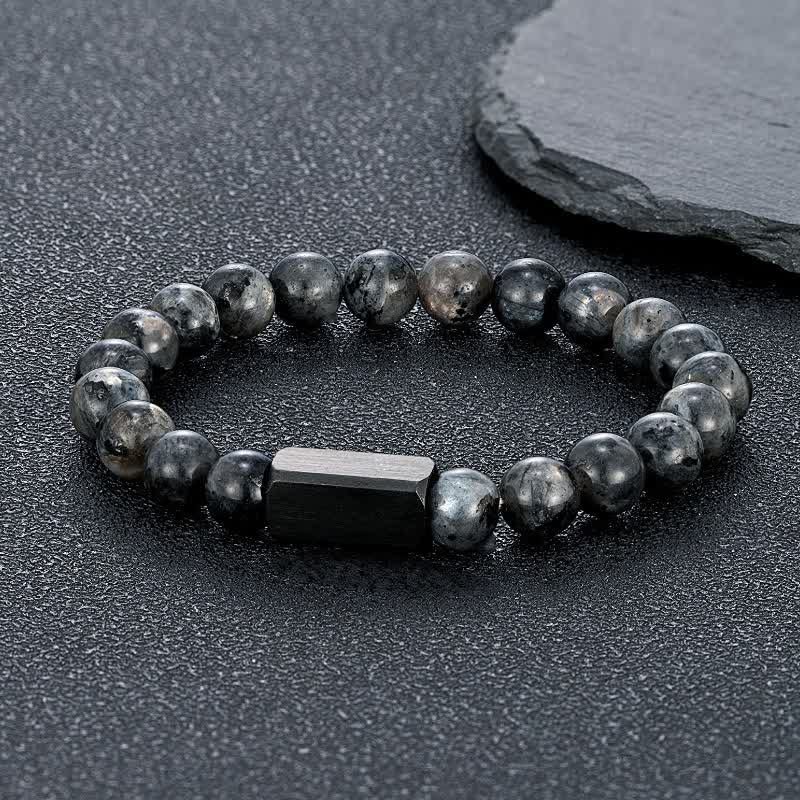 Buddha Stones ブラックゴールドストーン付きチタンスチールバーブレスレット - ブラックグリッターストーン（保護♥グラウンディング） - 8mm - image 0
