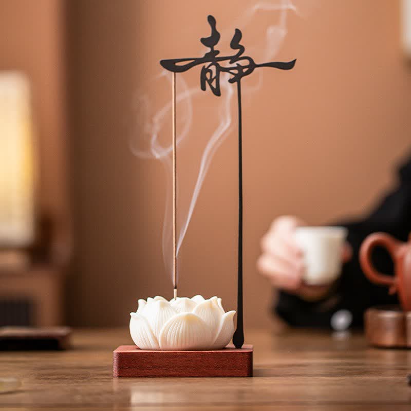 Buddha Stones 蓮の悟りを象徴する吊り下げ式木製鉄製香炉 - image 1