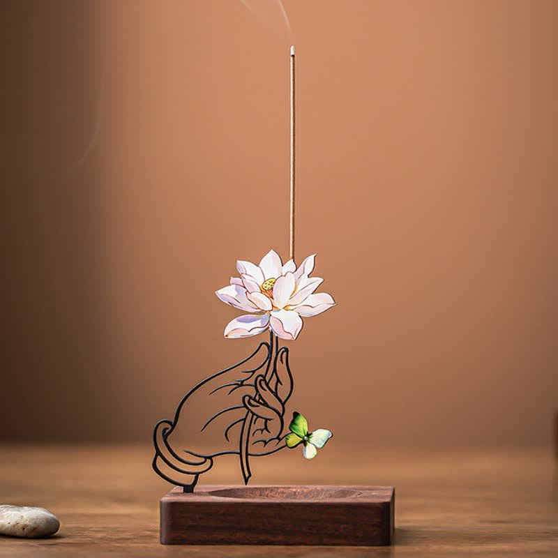 Buddha Stones 手蓮蝶悟り直立香炉 - ピンク - image 0