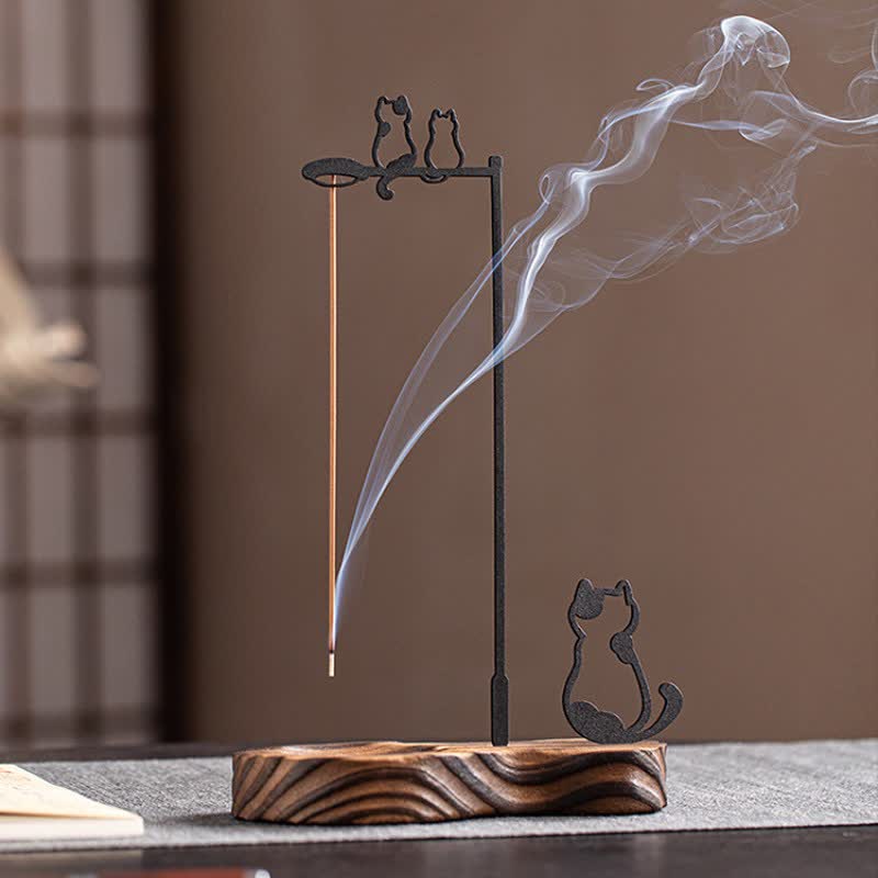 Buddha Stones 木製猫のシルエット瞑想用香炉 - image 1
