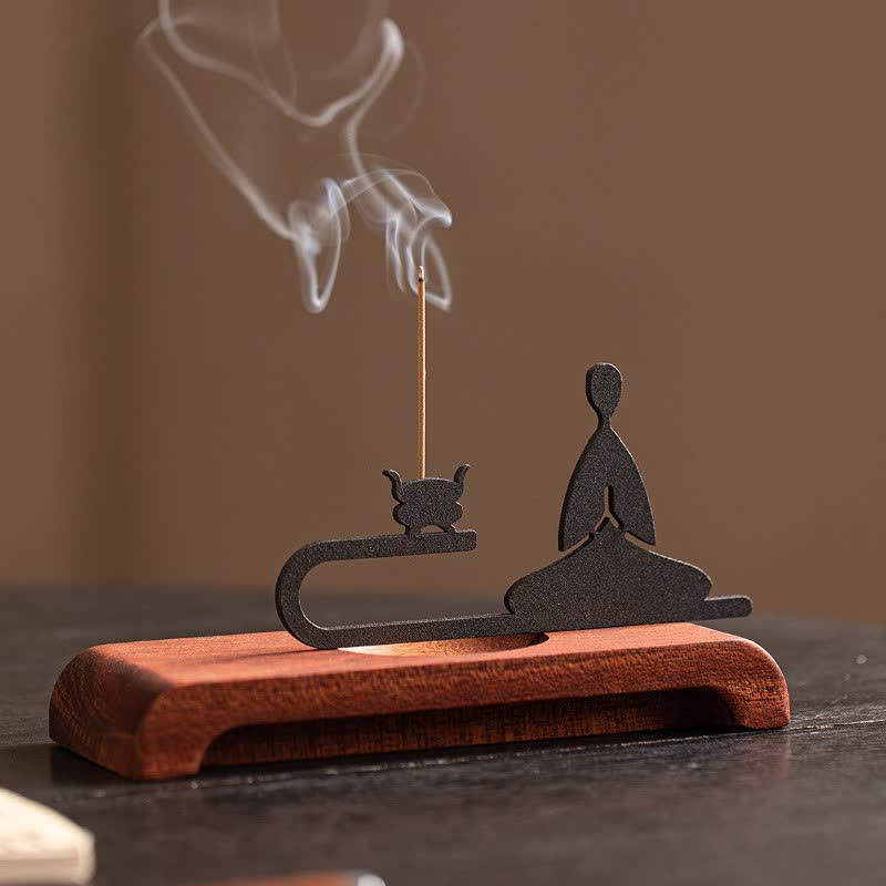 Buddha Stones 禅僧風の天然木と鉄製の瞑想用香炉 - image 1