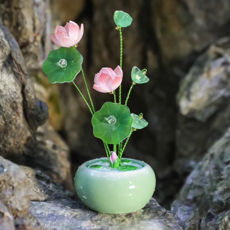 Buddha Stones 樹脂製ロータスピュリティティアドロップフレグランスジャー　マインドフルリビングデコレーション - 緑 - 2つの蓮 - image 0