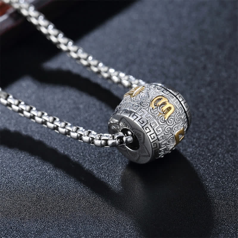 Buddha Stones チタン鋼製オーム・マニ・パドメ・フム刻印入り回転シリンダーネックレス（保護用） - image 0
