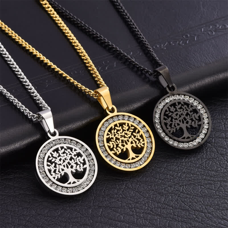Buddha Stones チタン鋼製生命の樹コネクションラウンドペンダントネックレス - image 0