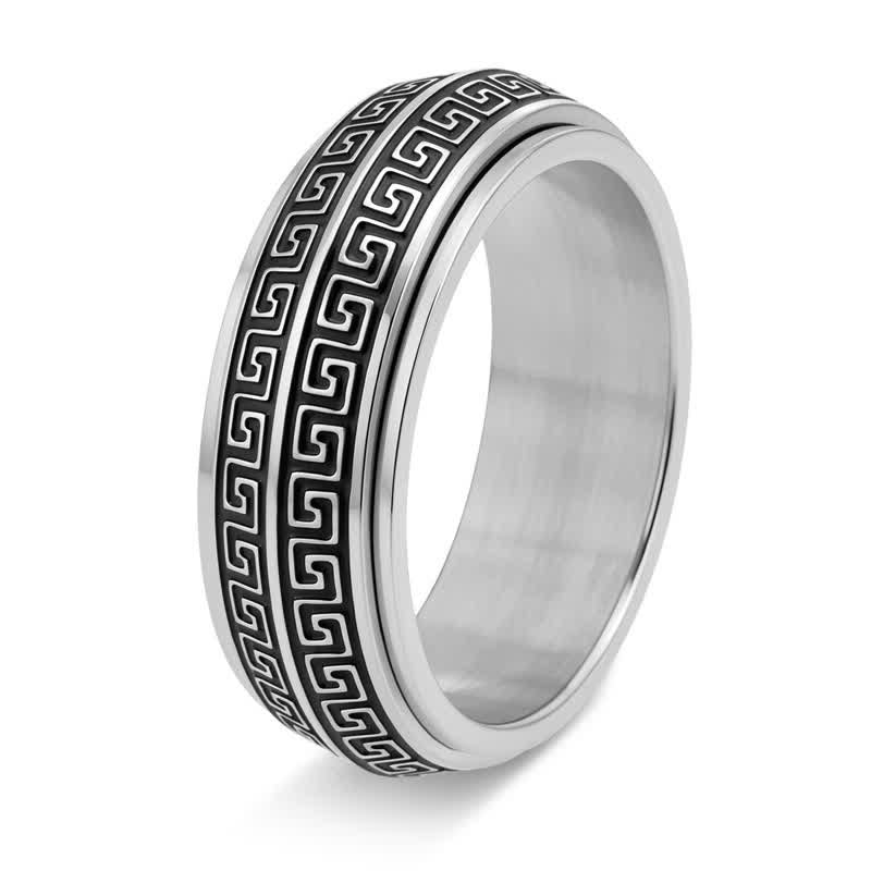 Buddha Stones チタン鋼製ギリシャキー回転式保護リング - 銀 - US13 - image 0