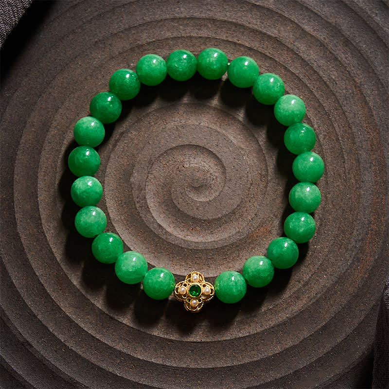 Buddha Stones 天然クォーツァイト翡翠ビーズの花のピースブレスレット - image 1