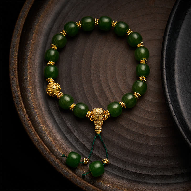 Buddha Stones シアンジェイドハーモニー ゴールドアクセントブレスレット - 9×10mm シアンジェイド - image 0