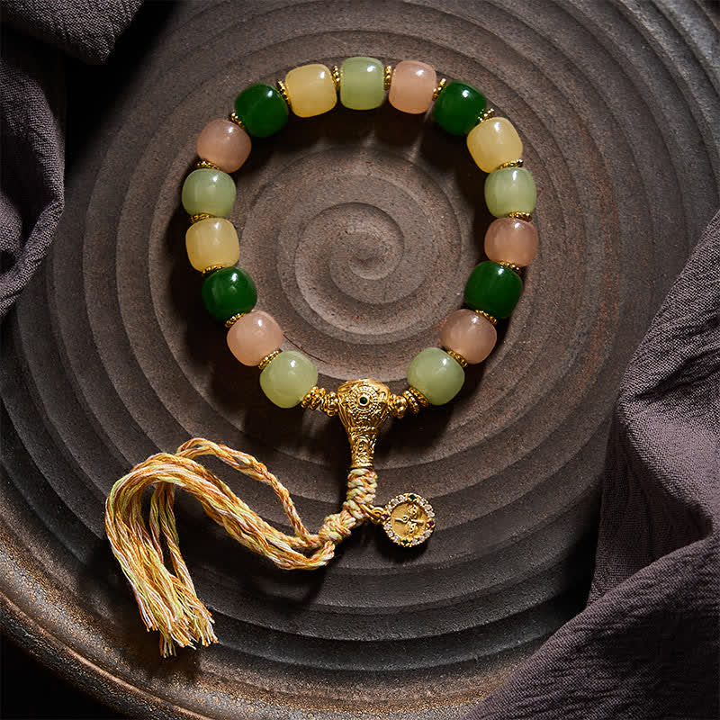 Buddha Stones シアンジェイドクォーツァイトジェイドハーモニーラウンド長方形ビーズブレスレット - image 1