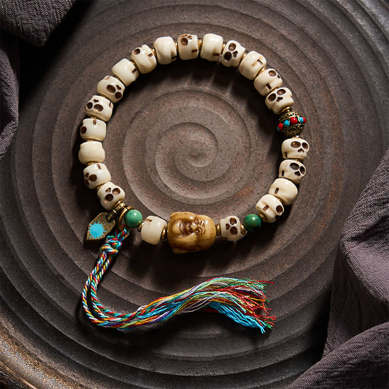 Buddha Stones チベットの骨ビーズ　屍の王の森　頭蓋骨模様　強さと変化のブレスレット - image 1