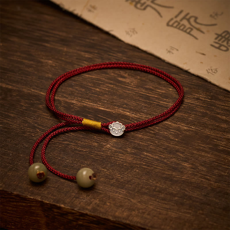 Buddha Stones ヴィンテージ 925スターリングシルバー 中国十二支 幸運 編み込み赤紐ブレスレット - ヤギ - 5.5～7.1インチ（14～18cm） - image 0
