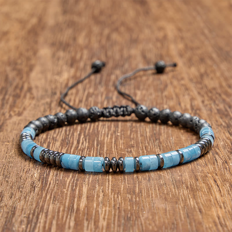 Buddha Stones アクアマリン溶岩石の透明感とシルバートーンのアクセントブレスレット - アクアマリン（手首周り：6.3～7.1インチ／16～18cm） - image 0