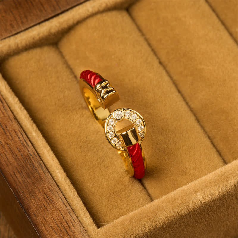 Buddha Stones 赤紐の保護、丸いアクセント、オープンリング - image 1