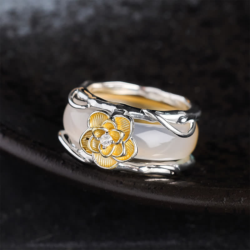 Buddha Stones ハニーイエローカルセドニーのキンモクセイモチーフのデュアルウェア・ポジティブリング - image 1