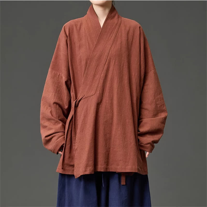 Buddha Stones 秋冬向け唐風ミニマリストドローストリング無地コットンメンズ着物（ポケット付き） - シエナ - US/UK/AU46、 EU56 (5XL) - image 0