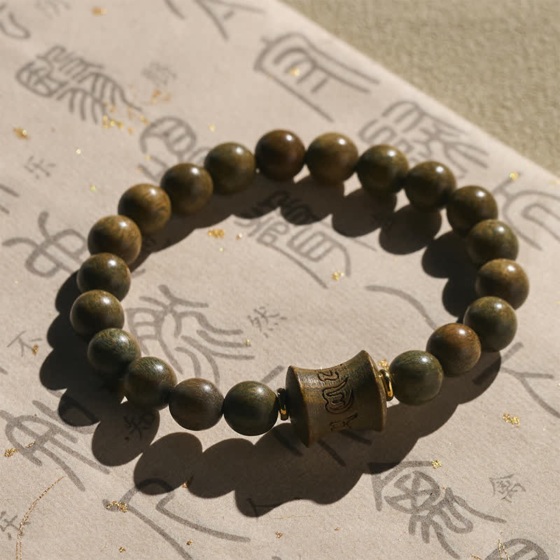 Buddha Stones グリーンサンダルウッド瞑想用ラウンドビーズブレスレット - image 1