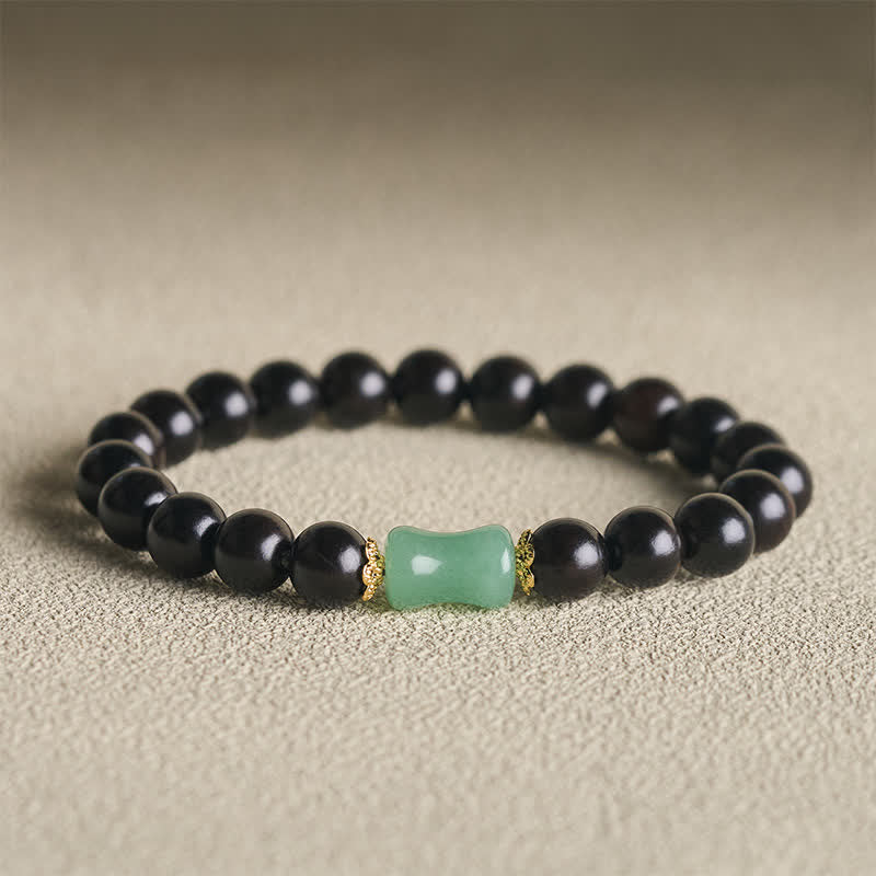 Buddha Stones 黒檀と緑檀の天然木目が特徴のユニセックスブレスレット - 黒檀（バランス♥穏やかさ） - image 0