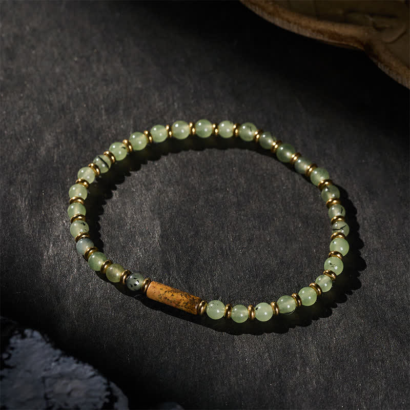 Buddha Stones グリーングレープアゲートピクチャージャスパー成長ラウンドビーズブレスレット - image 1