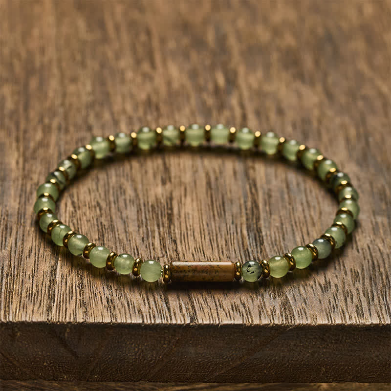 Buddha Stones グリーングレープアゲートピクチャージャスパー成長ラウンドビーズブレスレット - ジャスパー（勇気♥知恵）を描いてください - image 0