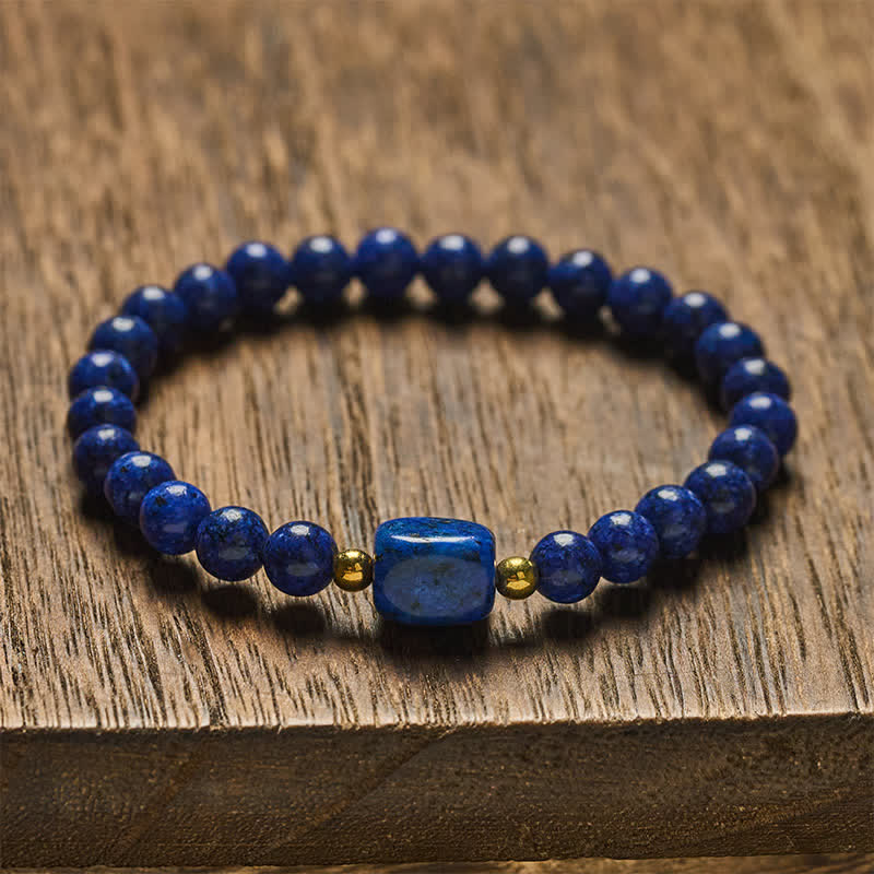 Buddha Stones ラピスラズリのミニマルなストレッチビーズブレスレット - image 1
