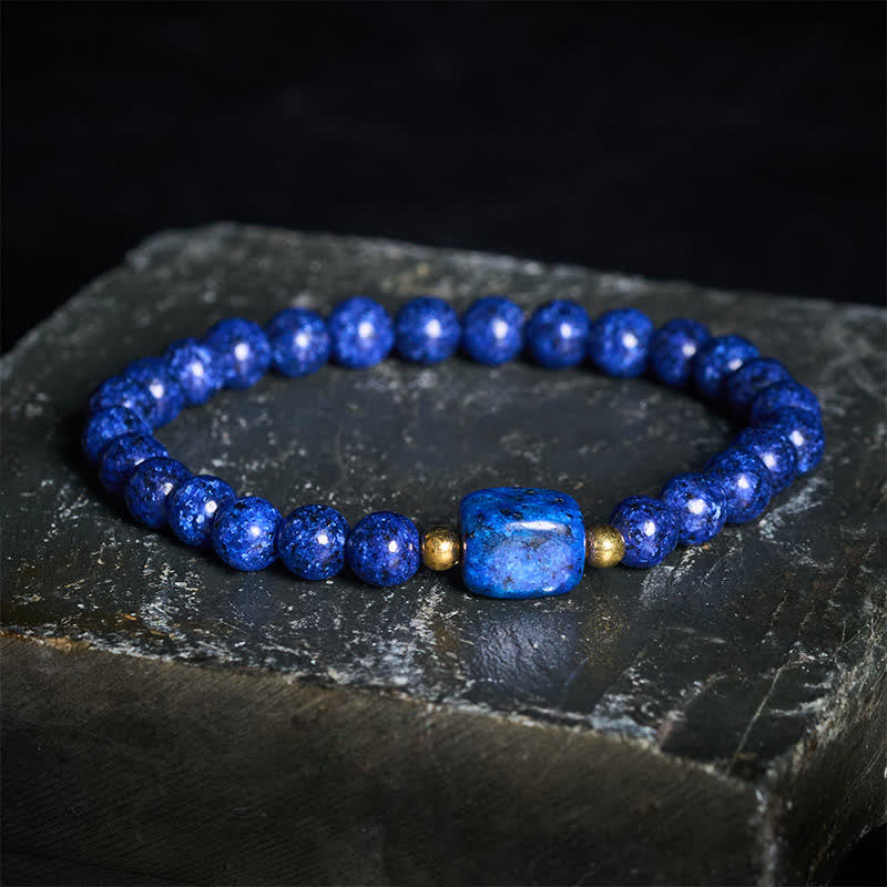 Buddha Stones ラピスラズリのミニマルなストレッチビーズブレスレット - ラピスラズリ（バランス♥静穏） - image 0