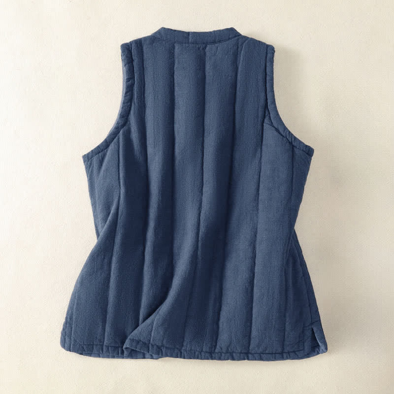 Buddha Stones 冬物 ヴィンテージ タンスタイル カエルボタン 無地タンクトップ レディース ベスト ポケット付き - image 1