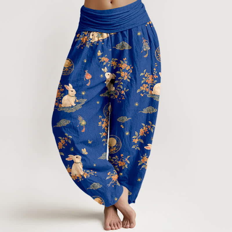Buddha Stones コットンムーンラビット花柄レディースゴムウエストハーレムパンツ - 薄黄色 - US16、 UK/AU20、 EU48 (3XL) - image 0