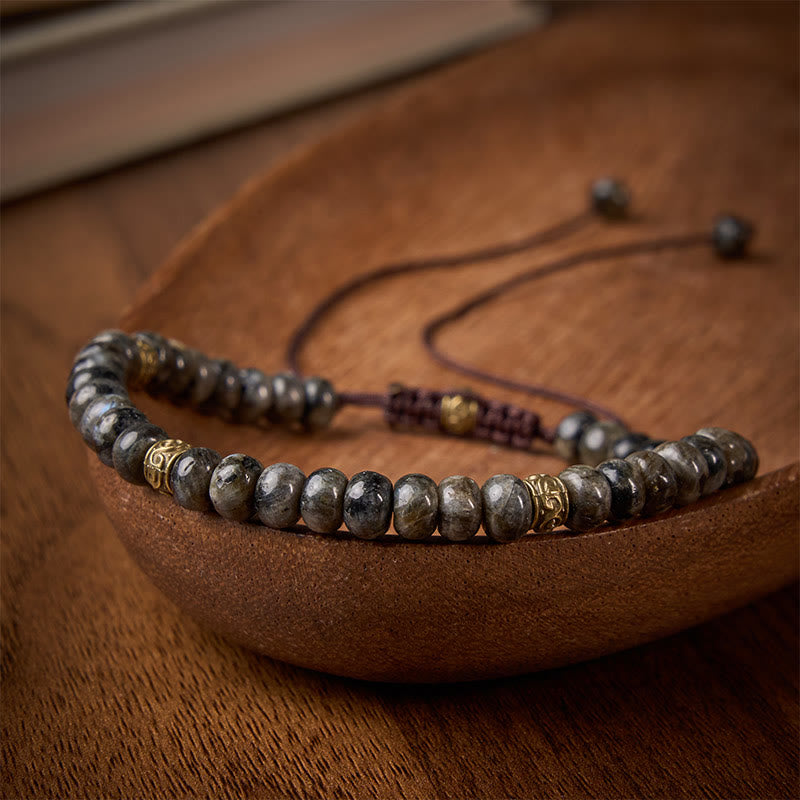 Buddha Stones ブラックムーンストーン ヴィンテージそろばんビーズ 直感ブレスレット - image 1