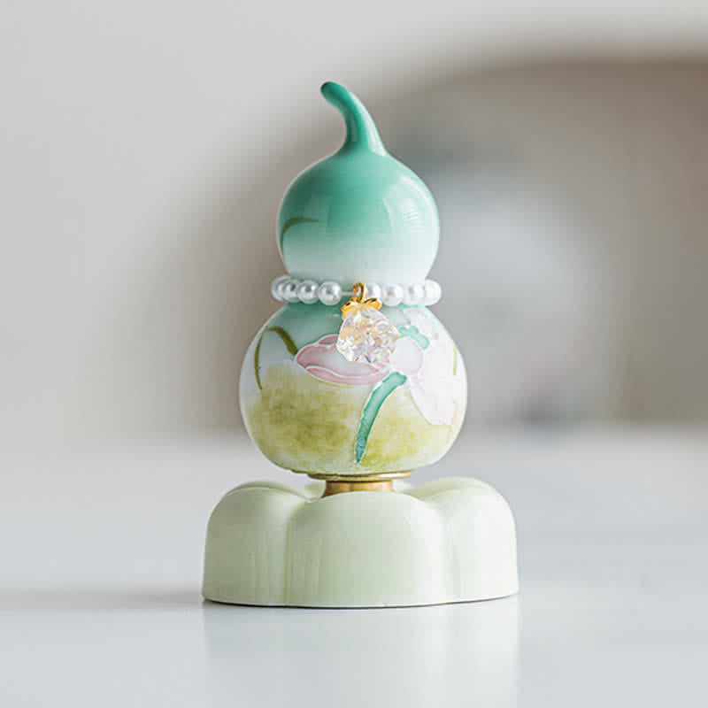 Buddha Stones 手描き陶器製緑蓮ひょうたん茶寨マインドフルリビング装飾 - image 1