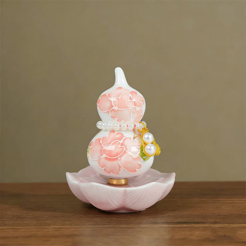 Buddha Stones 手描きの陶器製牡丹ひょうたん豊かさマインドフルリビング装飾 - 牡丹の良縁祈願 - 約6×8cm（付属品はランダム） - image 1
