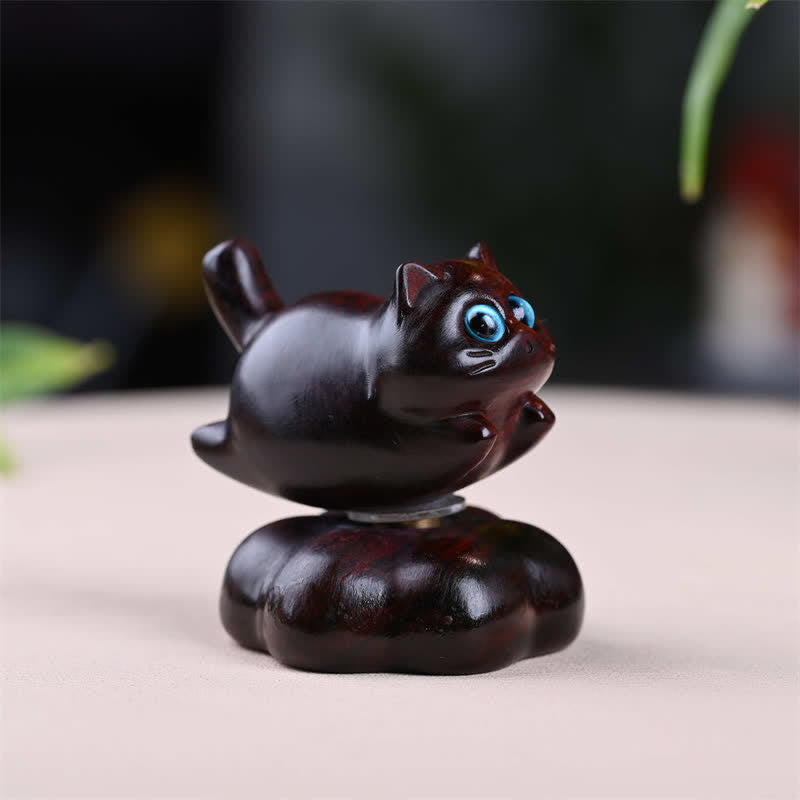 Buddha Stones 白檀製回転式小型猫用ティーペット瞑想かわいい動物装飾 - ブラウン　約6×5.5×6cm - image 1