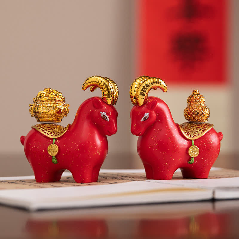 Buddha Stones 樹脂製十二支の羊（ひつじ）豊かさのインゴットひょうたんデスクアクセントかわいい動物装飾 - image 0