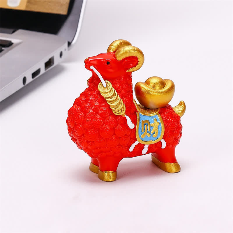 Buddha Stones 樹脂製豊かさヤギ羊幸運繁栄バッグインゴットひょうたん柿デスクトップオーナメントかわいい動物装飾 - image 1