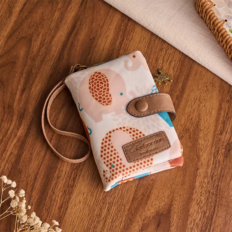 Buddha Stones PUレザー製象柄三つ折りコンパクト財布 - 象柄（約13.5cm×3cm×9.5cm） - image 0