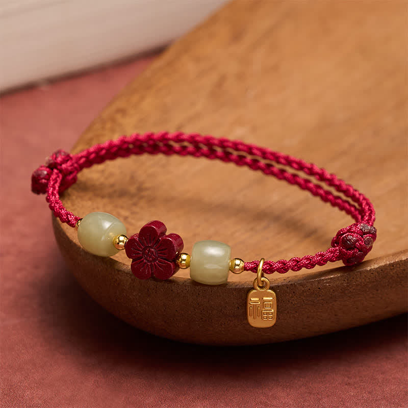 Buddha Stones 辰砂の福文字花赤紐の良縁祈願ブレスレット - 赤紐（守護♥幸運） - image 0