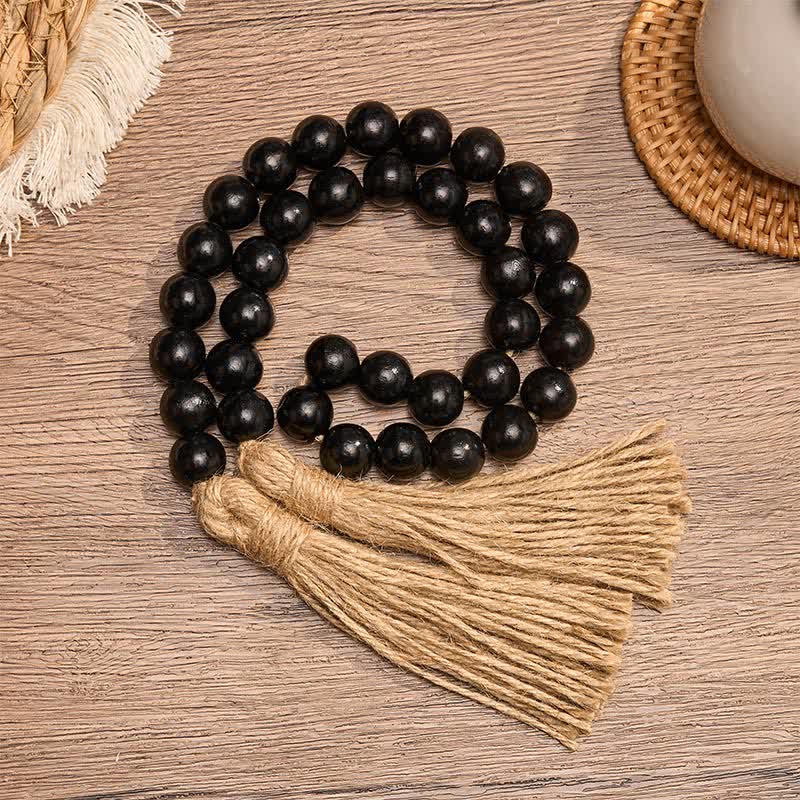 Buddha Stones 落ち着いた空間とマインドフルな暮らしのための、黒のミニマルで素朴な木製ビーズガーランド - 16mm - ビーズ36個 - image 0