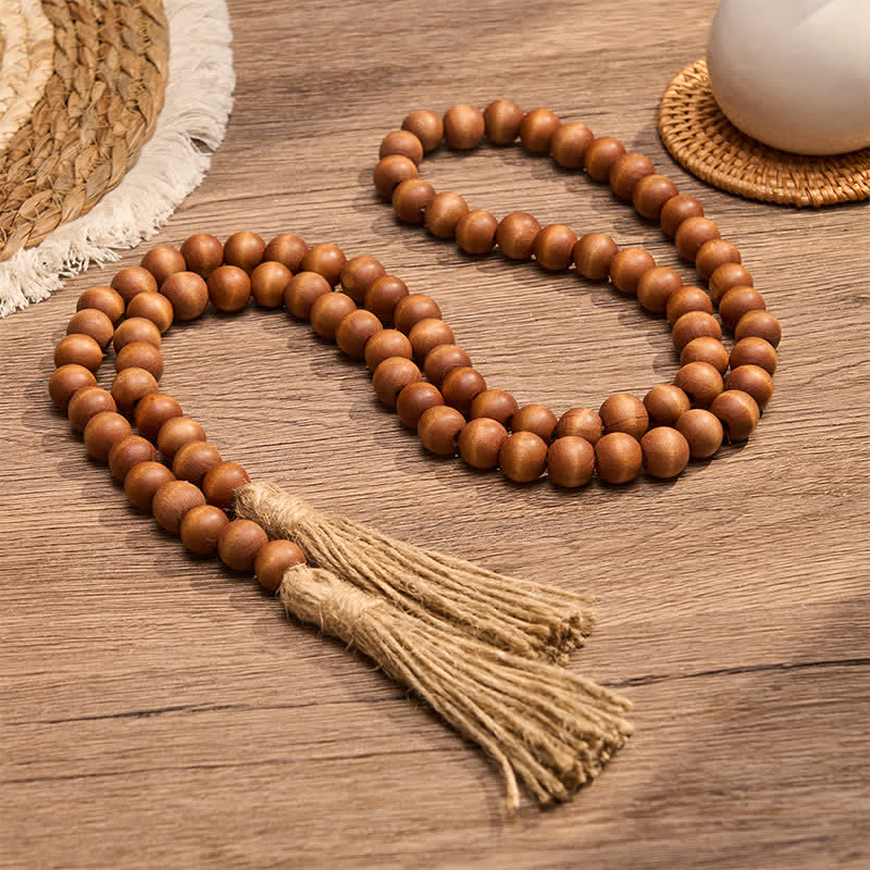 Buddha Stones ファームハウス風ブラウンビーズタッセルアクセントガーランド　マインドフルリビングデコレーション - image 1