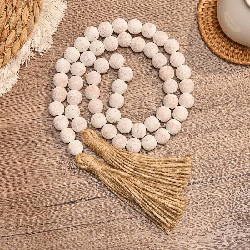 Buddha Stones 木目調のダブルタッセル付き吊り下げ式マインドフルリビングデコレーション - 木材 - image 0