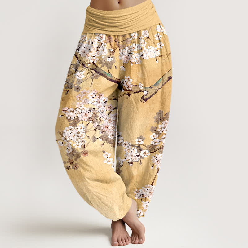 Buddha Stones 綿素材の桜の枝柄レディースゴムウエストハーレムパンツ - カーキ - US16、 UK/AU20、 EU48 (3XL) - image 0