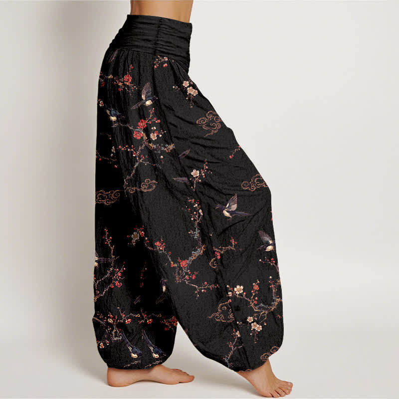 Buddha Stones 綿の燕梅柄 レディース ゴムウエスト ハーレムパンツ - image 1