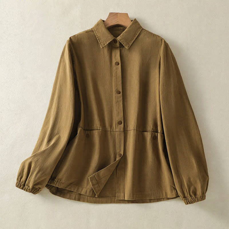 Buddha Stones 秋物カジュアルボタンアップ無地レディースジャケット（ポケット付き） - ペルー - US12, UK/AU16, EU44 （2XL） - image 0