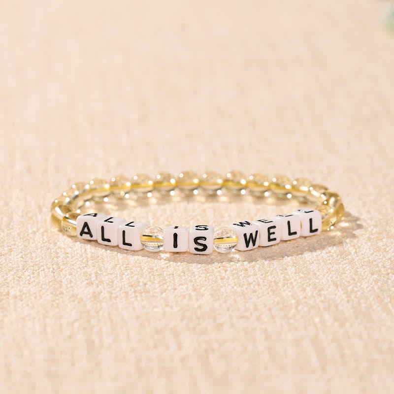Buddha Stones シトリンクリアクォーツ「ALL IS WELL」文字ビーズブレスレット - image 1