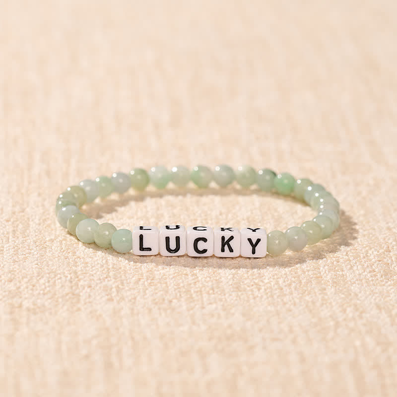 Buddha Stones 翡翠のラッキーレタービーズ入り豊穣ブレスレット - image 1
