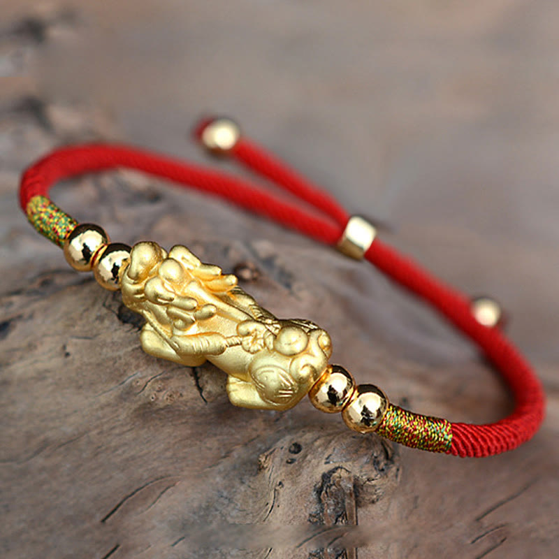 Buddha Stones24K 金メッキ 貔貅 幸運の赤紐ブレスレット - image 1