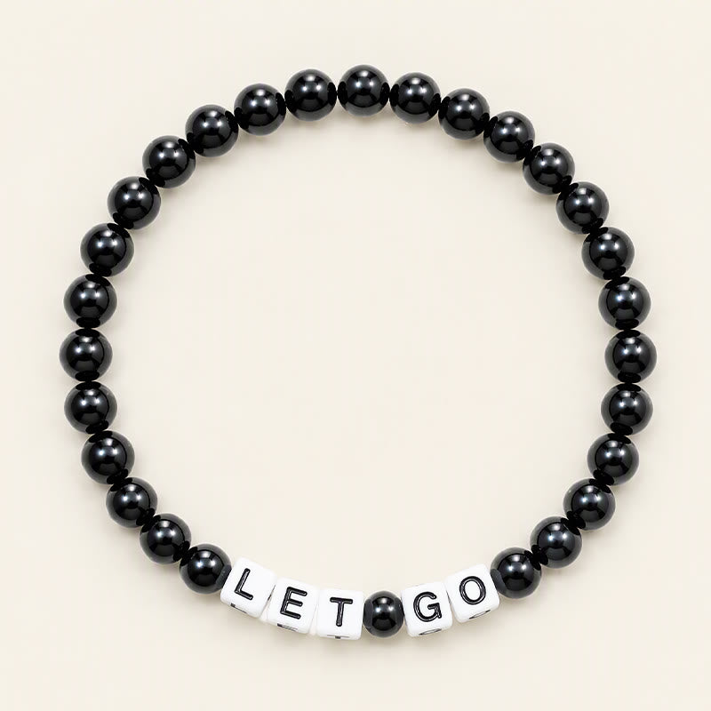 Buddha Stones 黒曜石の「LET GO」文字ビーズ強さブレスレット - 黒曜石（浄化♥変容） - image 0