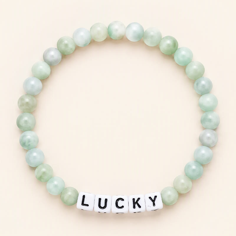 Buddha Stones 翡翠のラッキーレタービーズ入り豊穣ブレスレット - 翡翠（豊かさ♥豊かさ） - image 0