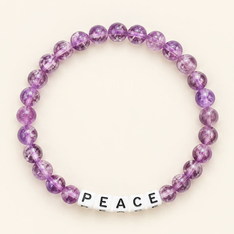 Buddha Stones アメジストの「PEACE」文字ビーズ入り瞑想ブレスレット - アメジスト（瞑想♥バランス） - image 0